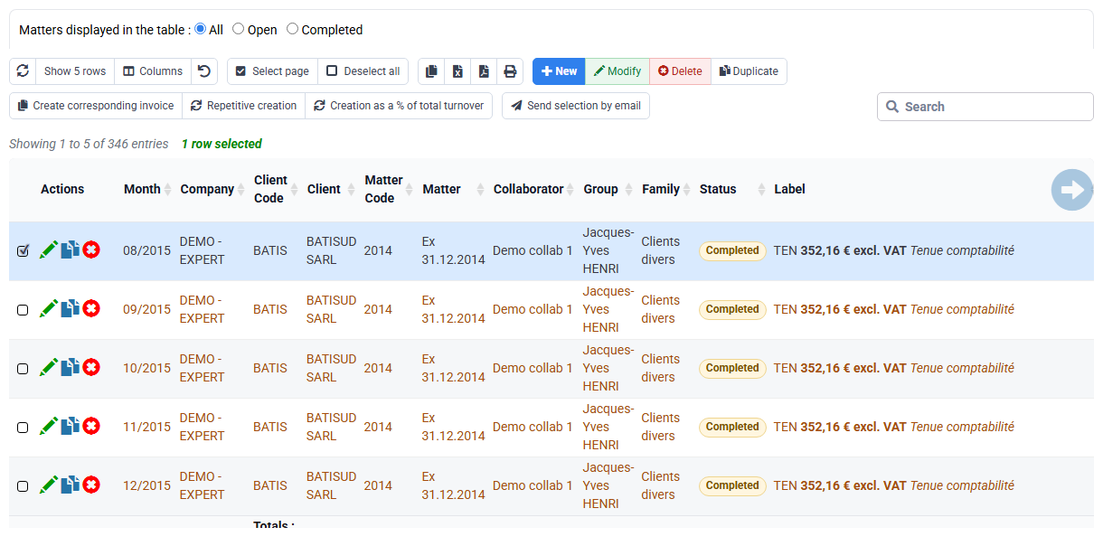 Tracking payments on account, budgets and billing in Tempolia