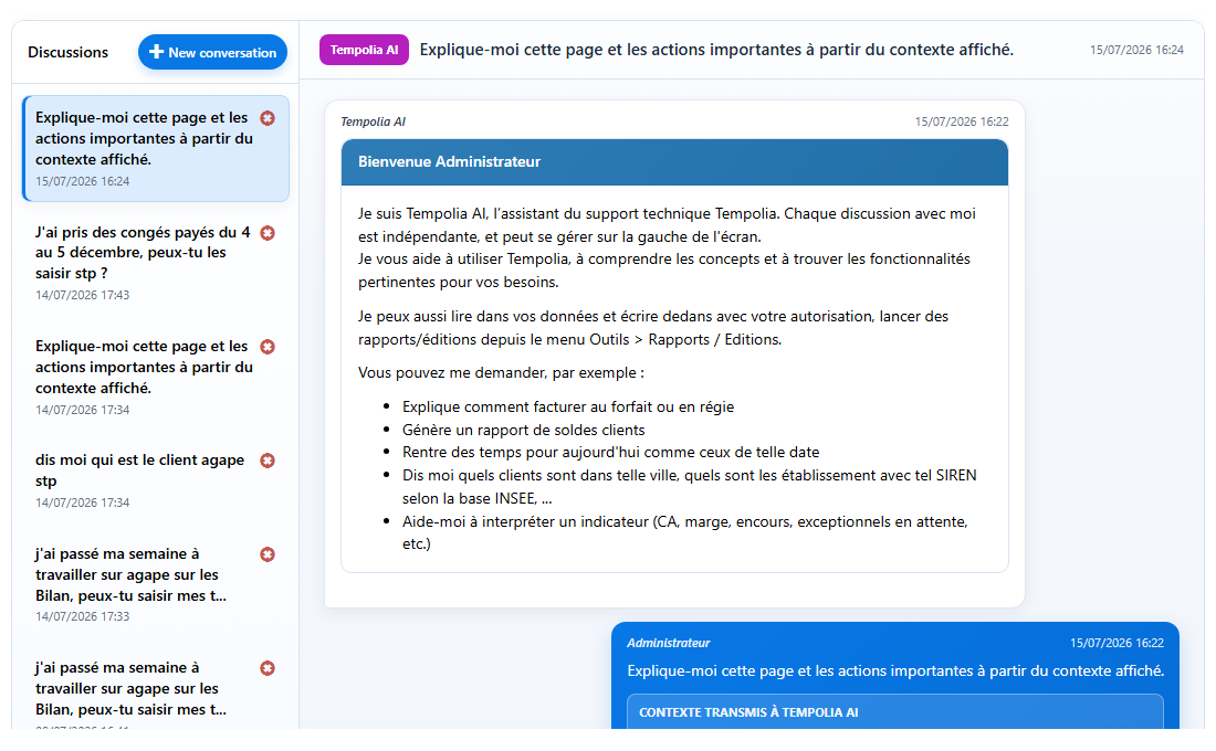 Tempolia AI chat interface connected to business data through MCP