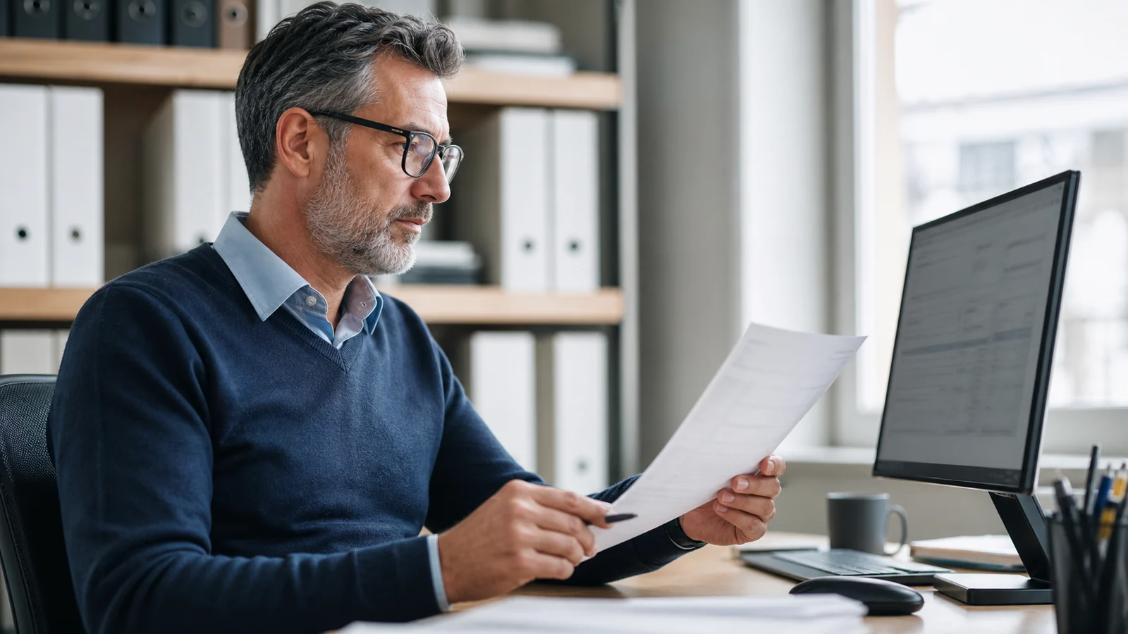 Administrative manager reviewing an electronic invoice before transmission